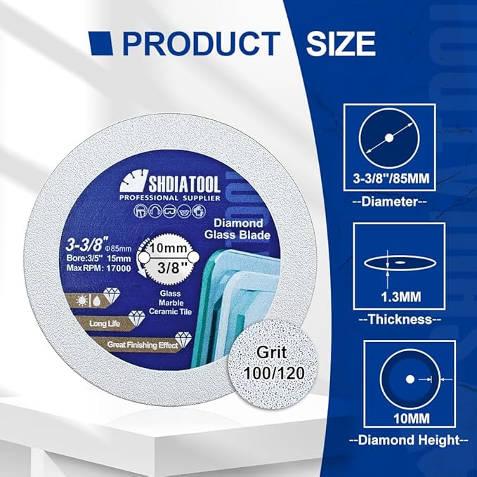 SHDIATOOL Glass Diamond Cutting Disc 3-3/8-Inch Saw Blade, Ultra-Thin Cut Off Wheel for Tile Ceramic Porcelain Marble 85mm (2 of Pack)