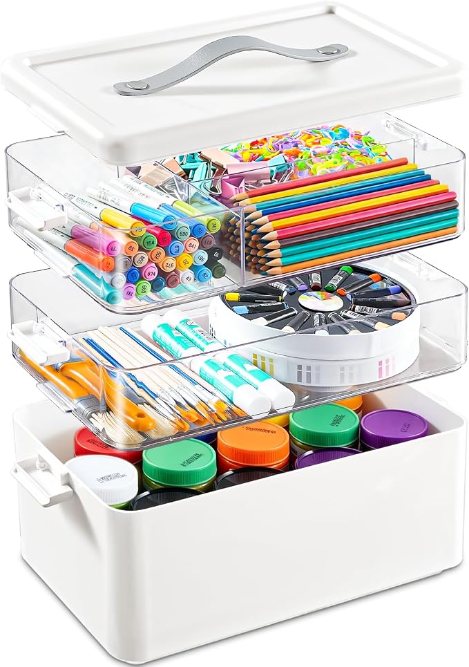 19QT Large Plastic Craft Organizers and Storage Box, 3-Layer Portable Craft by Unknown