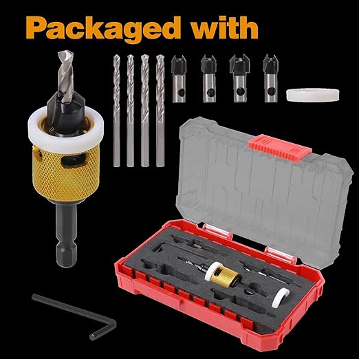 Generic 5 Count Carbide Tipped Countersink Drill Bit Set with Low Friction Depth Stop, 1/4" Quick Change Hex Shank for Wood, Plastic, Woodworking