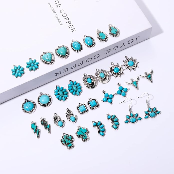 NVENF 32PCS Western Charms for Jewelry Making, Synthetic Turquoise Vintage - Image 2