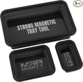 Collapsible Magnetic Tray Set of 3 Sizes – Foldable Silicone Tool Tray Organizer for Screws, Bolts, Nuts, Washers, Pins, & Small Metal Parts with Durable Magnetic Base (Black)