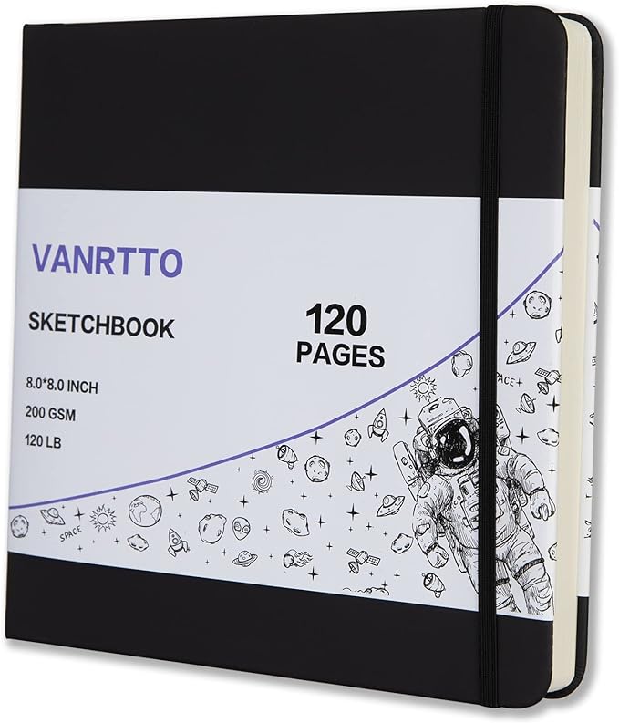 Vanrtto Hardcover Square Sketch Book, Mixed Media Sketchbook 8x8 Inch | by YOURHAPPYTIMECOMPANION