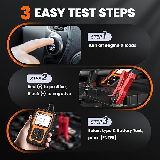 ANCEL BT410 12V Car Battery Tester for Lead-Acid & Lithium Batteries, 100-2000 CCA Automotive Battery Load Tester Health Cranking Charging Test for Car, Truck, SUV, RV, Boat