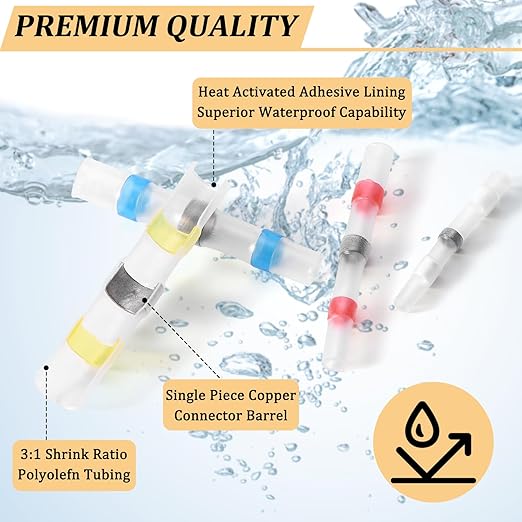 Heat Shrink Solder Seal Connectors Kit 120PCS - Waterproof Electrical Terminals, Solder Sleeve Wire Connectors for Marine Automotive Boat Truck Motorcycle (16-14 to 22-18 AWG, Weatherproof, Insulated)