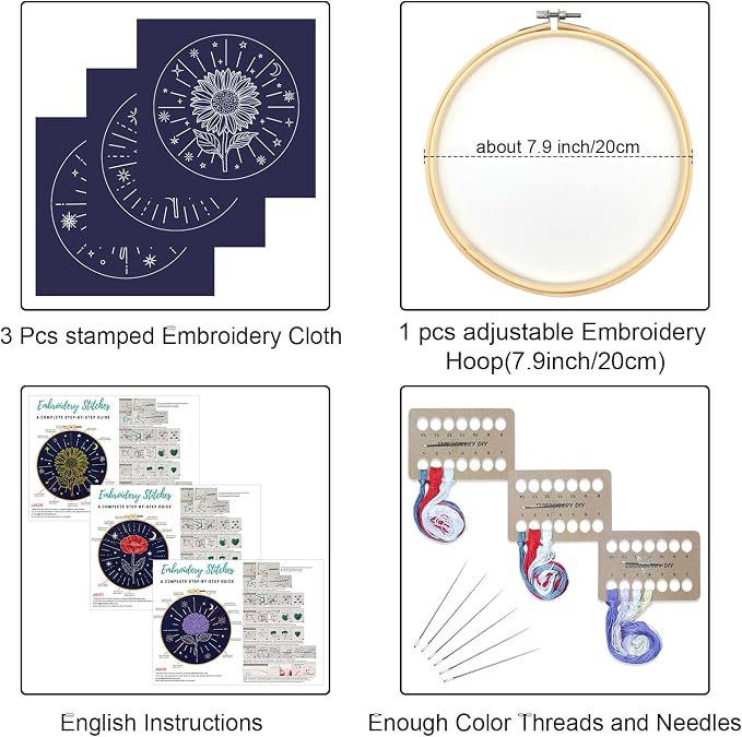 Louise Maelys 3Pcs Tarot Flower Embroidery Kit - Image 2