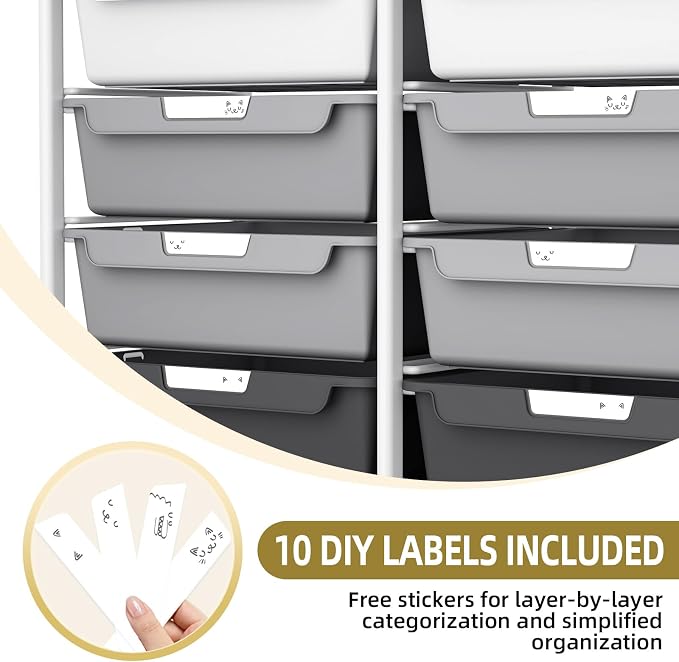 10 Drawers Rolling Cart with Wooden Tabletop, Utility Storage Cart with Wheels - Image 5