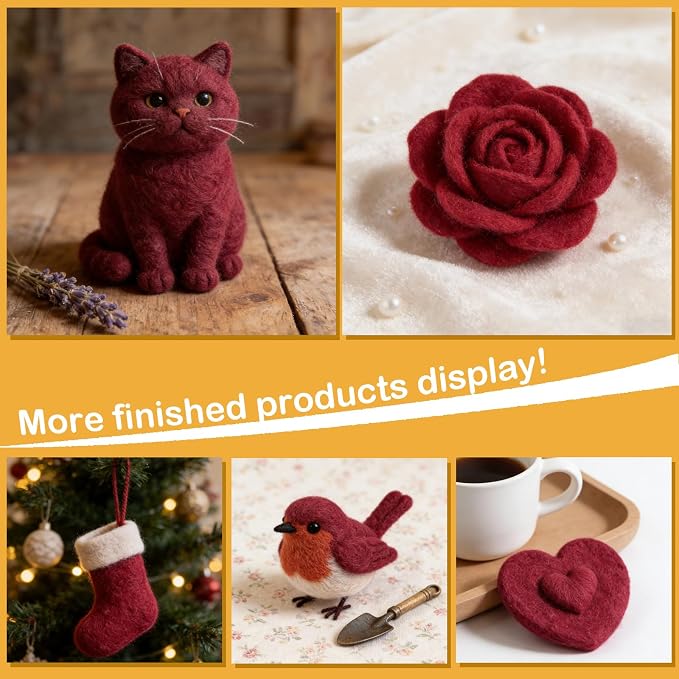 Rose Red Felting Wool, 3.5oz Wool Roving, Soft Wool Batting - Image 4