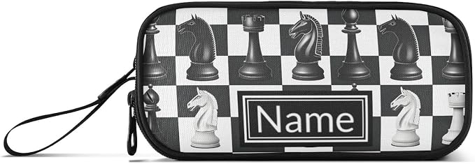 Custom Chess Checkered Plaid Pencil Case Box Boys Girls Personalized Name Large - Image 6