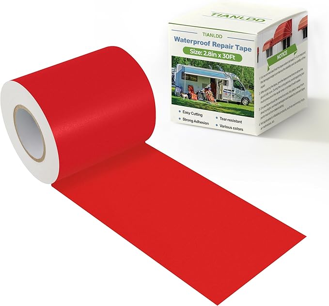 Waterproof Repair Tape for Fabric,RV Awning,Boat Covers,Tents,Tarp,Heavy Duty Outdoor Repair Patch - 2.8IN x 30FT（Red）