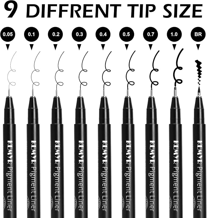 KEMYR 9 Micro Fine liner Drawing Art Pens Calligraphy Pens: 0.05mm-BR Size - Image 2