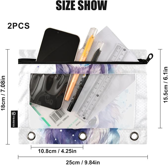 Wolf Watercolor Pencil Pouch for 3 Ring Binder, 2 Pack Waterproof Pencil Bags - Image 3