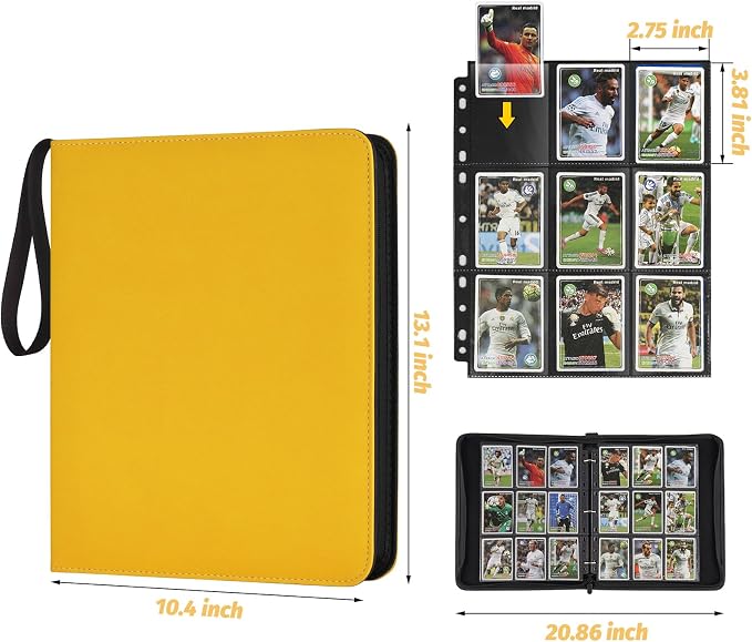 GERMUN 3 Ring 9 Pocket Zipper Card Binder, 720 Double Sided Standard PU Trading - Image 2