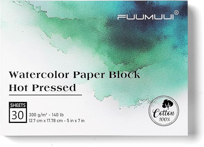 Fuumuui Watercolor Paper Block 5x7 Inch, Smooth Surface 100% Cotton Watercolor by FUUMUUI