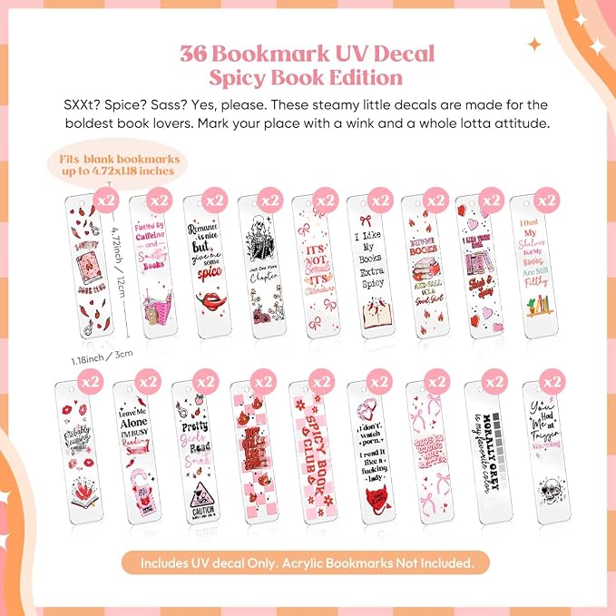 Kaciola 36 Sheets Smutty Theme UV DTF Bookmark Wraps, Acrylic Bookmark Blanks - Image 3