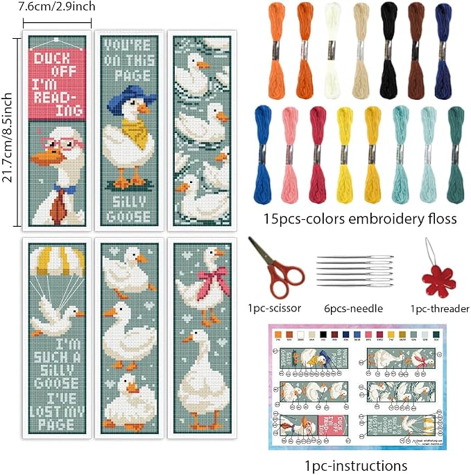 INFUNLY 6PCS Duck Cross Stitch Bookmark Kit - Image 2