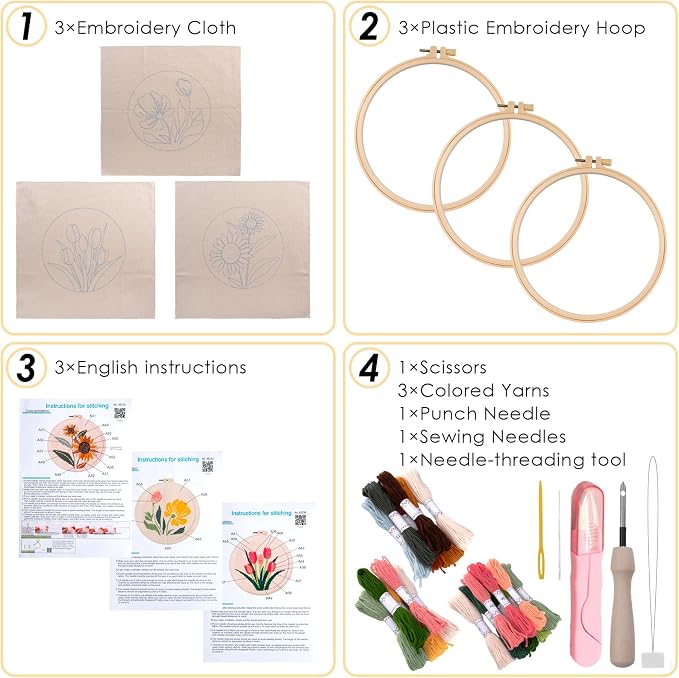 Peotclola Punch Needle Kit for Adults, 3 Sets Punch Needle Kits Beginner DIY - Image 2