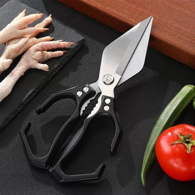 Multi-Purpose Kitchen Scissors,stainless steel scissors,Poultry Shears,Sharpeners Bottle Openers Zester and More Stainless Steel,for opening cans and heavy duty poultry cutting (Black)