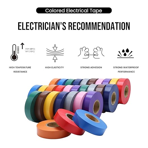 Lichamp 30 Pack Colored Electrical Tape Waterproof, 3/4 in x 66ft, Industrial Grade UL/CSA Listed High Temp Electrical Tape Colors Electric Super Vinyl, 3075C1