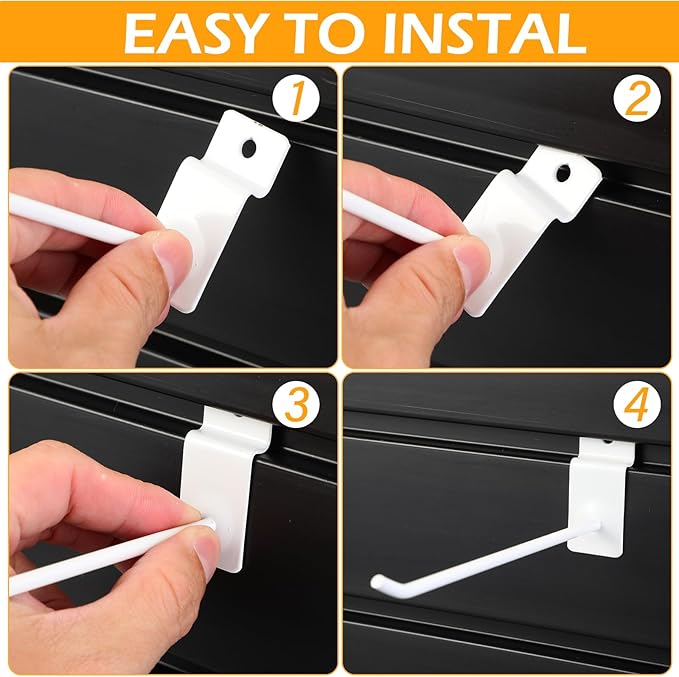 Moxweyeni 100 Pack Slatwall Hooks Slatwall Accessories Slat Wall Hanging Pegboard Hangers Slat Board Display Hooks for Retail Garage Organization Gridwall, White(5.9 Inch)