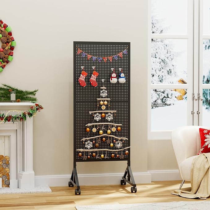 Metal Pegboard Display Stand 2 x 4.9 Feet, Adjustable Height with 40 Peg Board Hooks and Wheels, pegboard display rack, Craft Display Rack, Retail Display Rack, Garage Peg Board, Pegboard