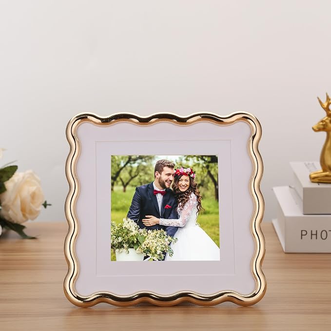 Gold 6x6'' Wave Design Photo Frame - Image 2