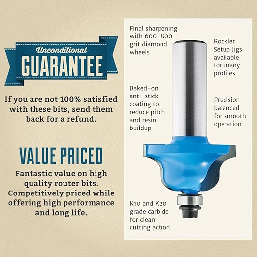 Decorative Ogee Router Bit, ½” Shank – Durable Router Edge Guide for Enhancing Doors & Drawer Fronts - Decorative Edge Profiler w/ 600 Grit Diamond Wheel – Woodworking Tools for Cabinetry Projects