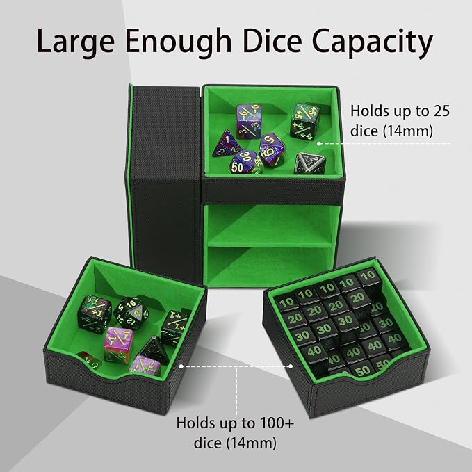 Dice Tray & Dice Tower Storage Box, 3 in 1 Dice Holder Case, Leather Magnetic - Image 3
