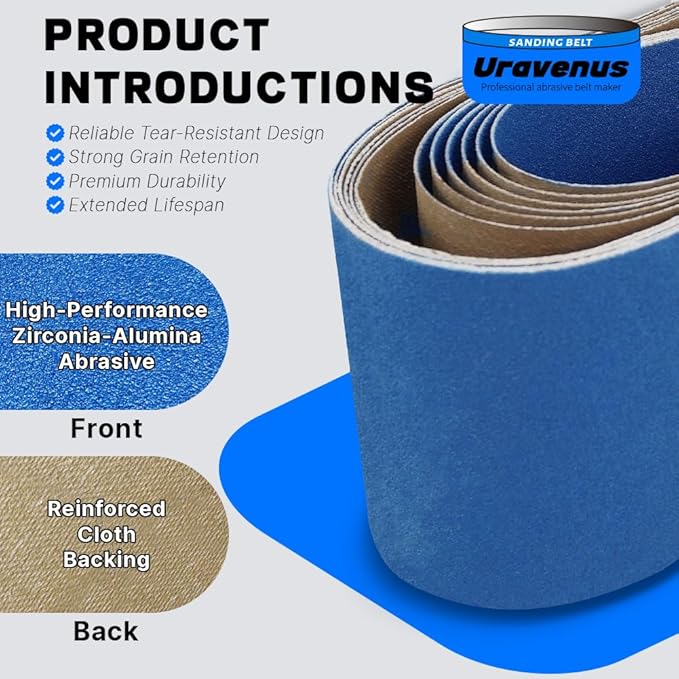 4 x 36 Inch Sanding Belts, 6 Pcs 120 Grit, Zirconia Sanding Belts for Fine Finishing, Metal Polishing, Woodworking