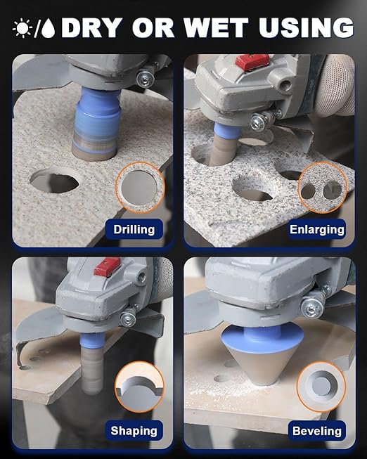 Diamond Tile Hole Saw Kit - 9Pcs 4/5'', 1'', 1-3/8'', 2'', 2-1/2'', 4'' Drill Bits Set, 4/5'' Finger Milling Bit, 2'' Beveling Chamfer Bit, SDS Adapter for Porcelain Tile Ceramic Granite Marble