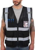 Dib Safety Reflective Mesh Vest High Visibility with Pockets and Zipper, Black Mesh S