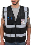 Dib Safety Reflective Mesh Vest High Visibility with Pockets and Zipper, Black Mesh L