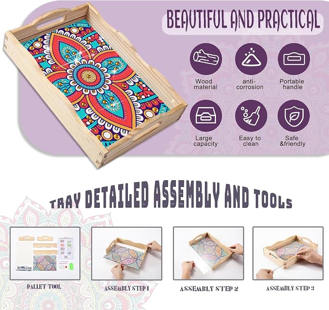 EWJRNSF Diamond Art Kits for Adults Wooden Serving Trays - Image 3
