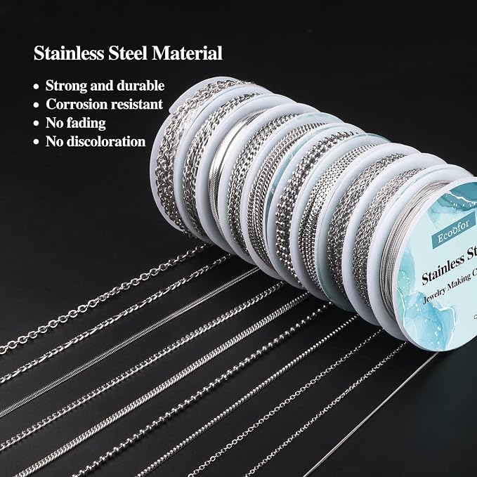 Ecoofor Necklace Chains for Jewelry Making, 82 Feet 10 Rolls Stainless Steel - Image 4