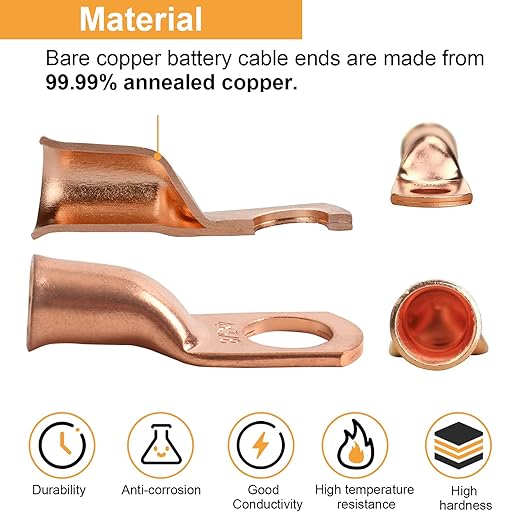 10Pcs 3/0 AWG 5/16" Stud Heavy Duty Copper Wire Lugs 3/0 Gauge Ring Terminals Battery Cable Ends Bare Copper Eyelets Tubular Ring Terminal for Car Boat Marine