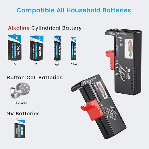 Dlyfull Battery Tester, Universal Battery Testers Small Battery Checker for AAA AA C D 9V 1.5V Button Cell Household Batteries (Magnetic Version)