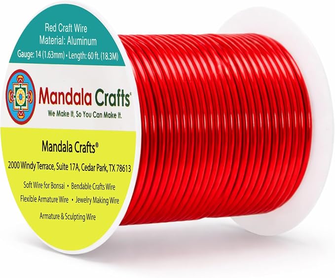 Mandala Crafts 14 Gauge Red Anodized Aluminum Craft Wire, 60 FT | Colored by MandalaCrafts