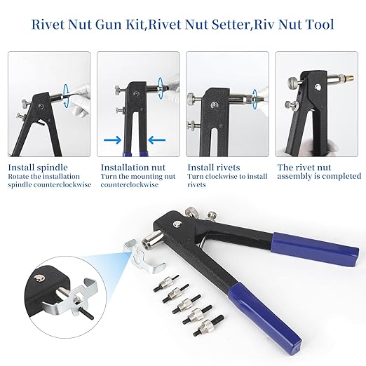 Rivet nut Tool kit,rivnut Tool,500Pcs Metric Rivet Nut Combination (M3/M4/M5/M6/M8) nutsert Tool kit，Suitable for Automotive, Marine, Decoration, Furniture, Industry, Rivet nut Set