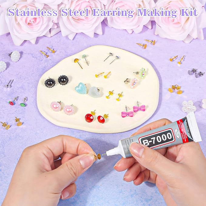 Anezus Jewelry Glue with 600pcs Stainless Steel Earring Posts and Backs - Image 2