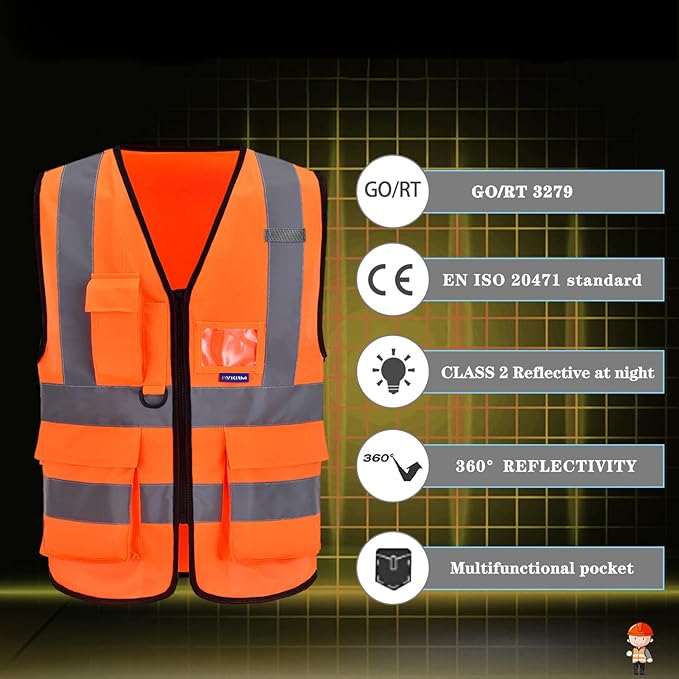 A-SAFETY orange safety vest 7 Pocket Class 2,XL
