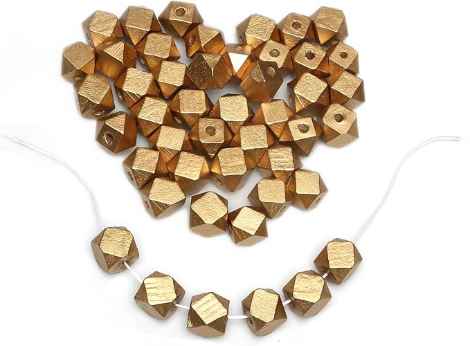 50pcs 16mm Gold Geometric Wooden Beads, Wood Smooth Loose Spacer Beads by woodeni