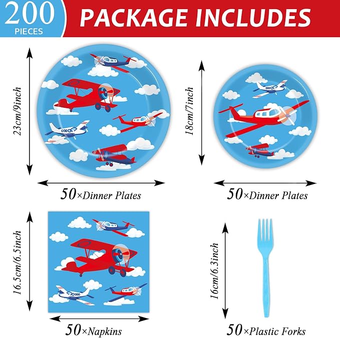 Qyeahkj 50 Guests Airplane Plates and Napkins Party Supplies Plane Party - Image 2