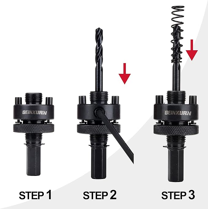 General Hole Saw Mandrel, 7/16-Inch and 3/8 Inch Hole Saw Arbor with 3Pcs Central Drill/2PCS Hex wrench/2Pcs Spring