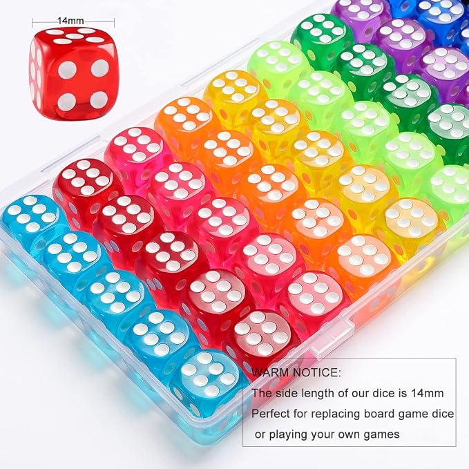 50 Pieces Dice Set, 14mm Bulk 6 Sided Colored Dices - Image 2