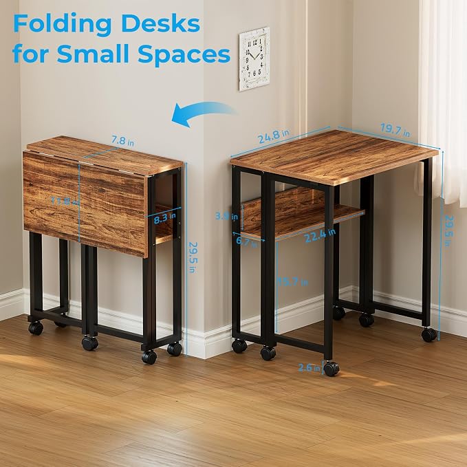 GreenForest Folding Desk with Wheels, 24.8" Rolling Table - Image 3