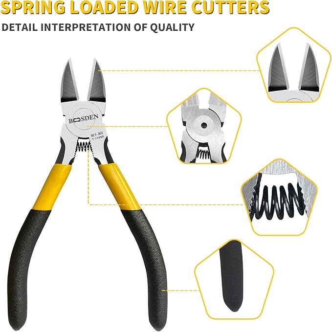BOOSDEN 5 inch Flush Cutter, Dikes Wire Cutter for Crafting Electrical Jewelry Making, Ultra Sharp Wire Clippers
