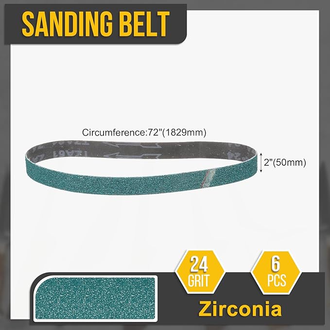 2 x 72 Inch Sanding Belt, 6 Pcs 24 Grit Zirconia Knife Sharpener Belts Work Sharpening for Belt Sander Knife Carving Tool Metal Working