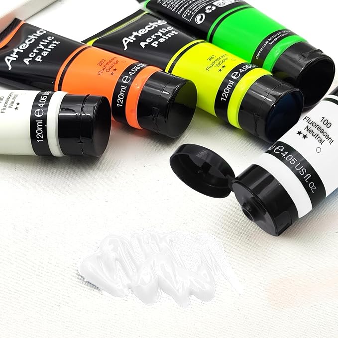 Artecho Neutral Glow in the Dark Acrylic Paint Set, 120ml / 4.05oz | Non-Toxic - Image 3