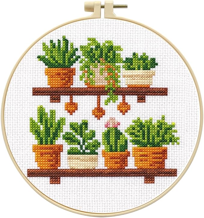 Zhenqing Wooden Plant Shelf Stamped Cross Stitch Kit by ZhenqingHomeFlagship