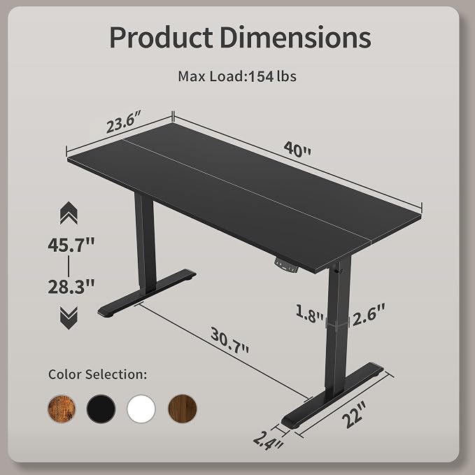 Agilestic Electric Standing Desk, 40 x 24 Inches Height Adjustable Desk - Image 3
