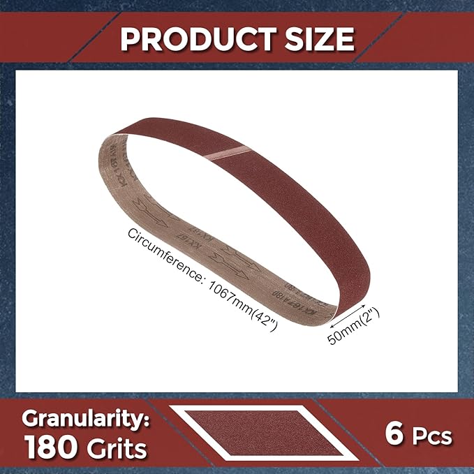 6 Pcs Sanding Belts 2 x 42 Inch 180 Grit Aluminum Oxide Abrasive Sandpaper for Belt Sander Metal Grinding Wood Working Weld Rust Removal